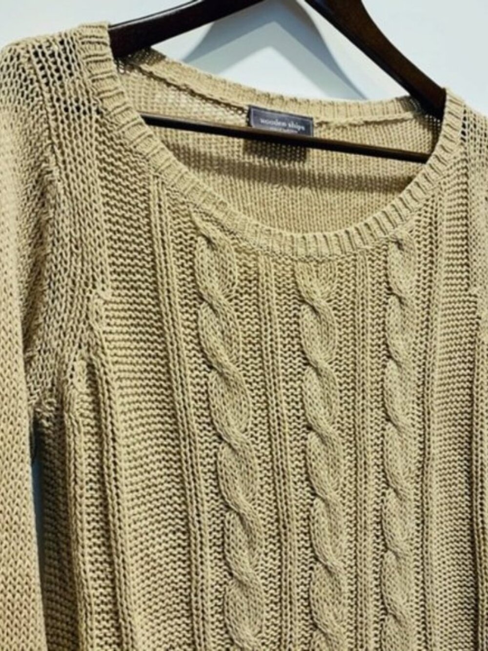 Tan Wooden Ships Cable Knit Pullover Sweater - Size S/M